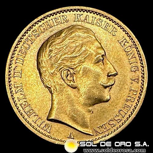 ALEMANIA - 20 MARCOS - WILHELM II DEUTSCHER KAISER KONIG V. PREUSSEN - 1909 - MONEDA DE ORO